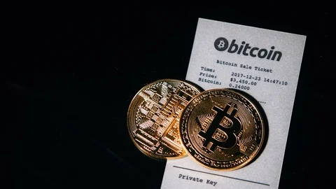 Bitcoins and Bill Stock Footage 119256647