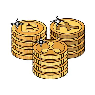Bitcoins and cryptocurrency stacked Stock Illustration