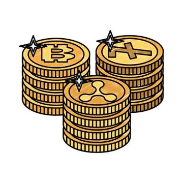 Bitcoins and cryptocurrency stacked scribble イラスト素材