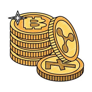 Bitcoins and cryptocurrency stacked scribble Stock Illustration
