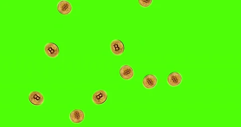 Bitcoins are piling up from top to bottom on the green screen. Video mp4, 4K Stock Footage 232612939