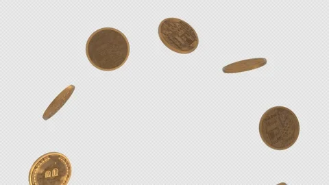 Bitcoins are soaring and falling. Movement in a circle. The alpha channel. 3D an Stock Footage 147846224