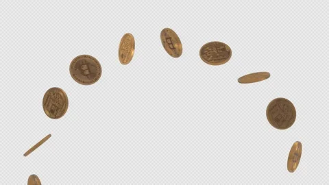 Bitcoins are soaring and falling. Movement in a circle. The alpha channel. 3D an Stock Footage 147847345