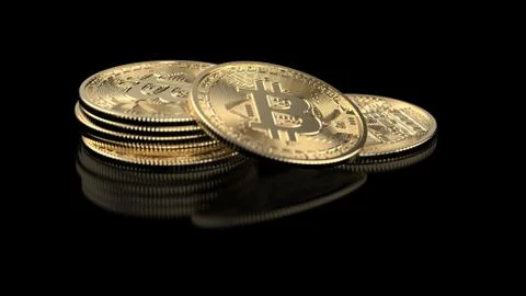 Bitcoins on black backdrop Stock Illustration