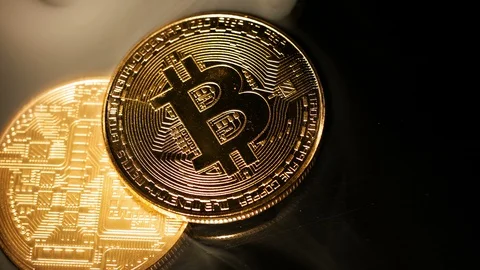 Bitcoins on Black Background Stock Footage 119257385