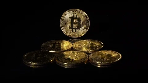 Bitcoins on Black Ground Stock Footage 119255951