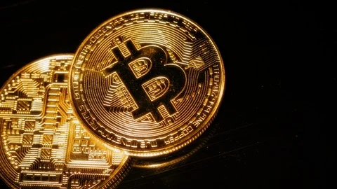Bitcoins on Black Ground Stock Footage 119257180