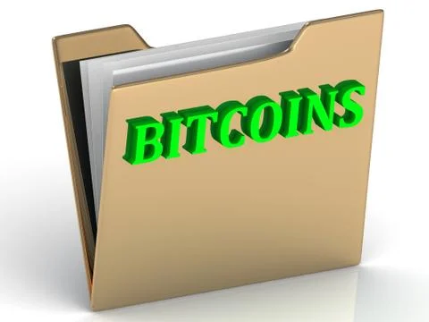 BITCOINS - bright green letters on a folder on a white background Stock Illustration