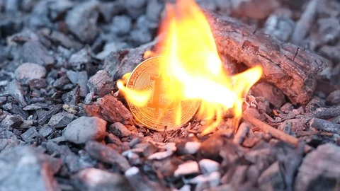 Bitcoins. Burning Coins. Proof of burn Video stock 90770989