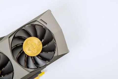 Bitcoins can be extracted by using computer graphics cards and video cards Stock Photos
