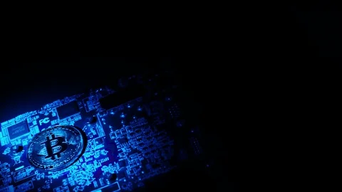 Bitcoins on Circuit Board Stock Footage 119255517