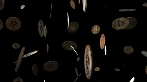 Bitcoins cryptocurrencies falling animation 3D Stock Footage 296738959