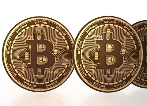 Bitcoins in cryptocurrency blockchain concept - 3d rendering 스톡 일러스트