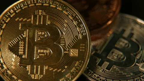 Bitcoins cryptocurrency close up gold silver bronze pt 1 of 6 Stock Footage 149726905