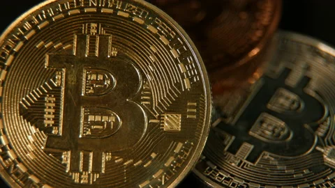 Bitcoins cryptocurrency close up gold silver bronze pt 4 of 6 Stock Footage 149731850