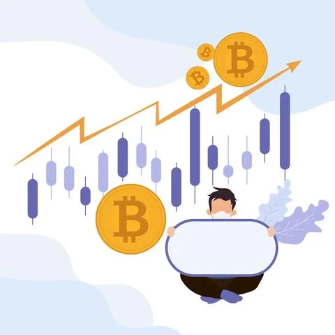 Bitcoins currency chart design, Digital wallet mobile trading crypto templat Stock Illustration