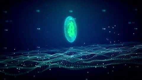 Bitcoins Digital Currency Technology in a 3D animation Stock Footage 239096698