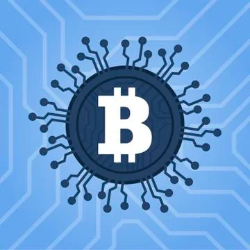 Bitcoins digital currency technology. Blockchain network illustration. Stock Illustration