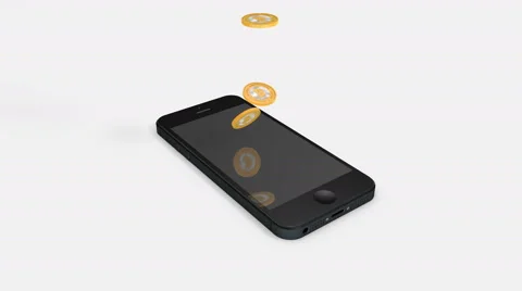 Bitcoins fall into a smartphone. Blockchain Payments Concept. Stock Footage 68010616