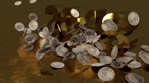 Bitcoins falling, 2018 , 3D animation Stock Footage 82311247
