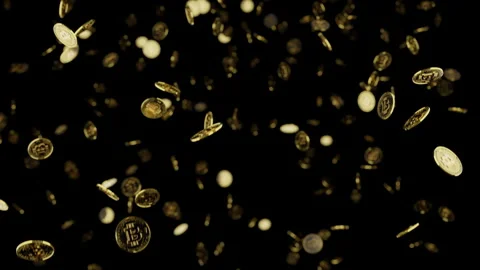 Bitcoins falling against a black background Stock Footage 253590837