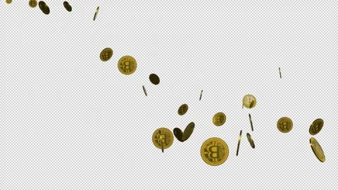 Bitcoins Falling and Bouncing in an Invisible Plane Stock Footage 310254290