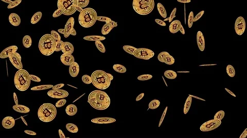 Bitcoins falling on the black background Stock Footage 101284029