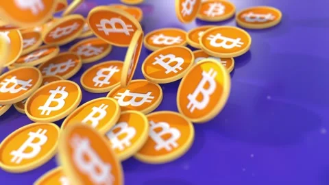 Bitcoins falling, Dynamic Camera Movement, Ultra HD animation Stock Footage 271083081