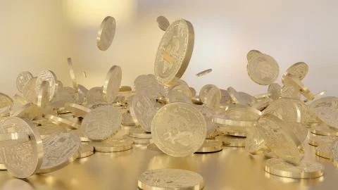 Bitcoins falling on a pile Stock Illustration