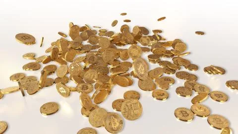 Bitcoins falling on a pile Illustrazione stock