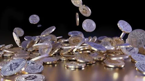 Bitcoins falling on a pile Illustrazione stock