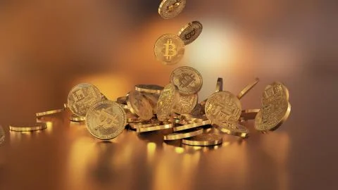 Bitcoins falling on a pile Illustrazione stock