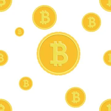 Bitcoins Falling On White Background Seamless Pattern Crypto Currency Mining Stock Illustration