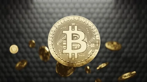Bitcoins flying slow motion video Stock Footage 256927301