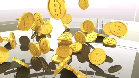 Bitcoins On Glass Floor Video stock 146128761