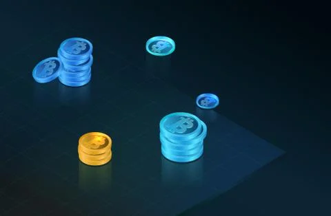 Bitcoins on glossy dark surface. Cryptocurrency concept vector Stock Illustration
