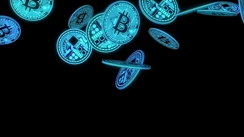 Bitcoins glow falling. Stock Footage 100618371