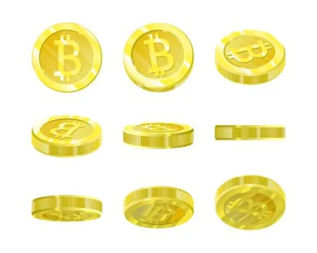 Bitcoins, gold 3d coin from different angles for animation of isolation. Crypt Ilustración de archivo