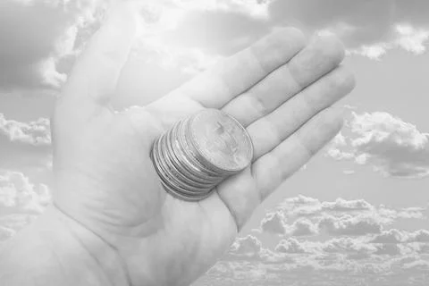 Bitcoins in hand Stock Photos