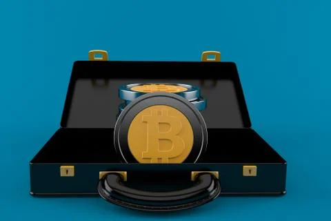 Bitcoins inside open briefcase Stock Illustration