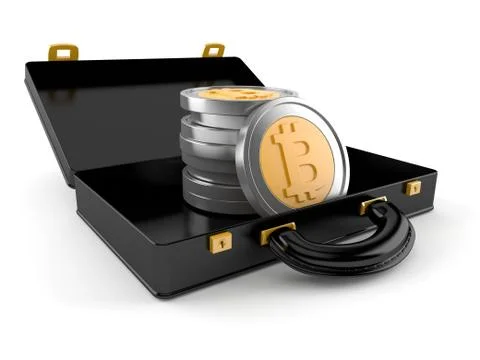 Bitcoins inside open briefcase Stock Illustration