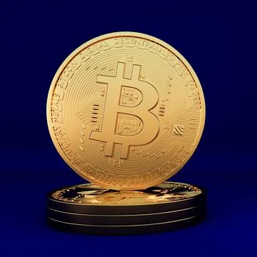 Bitcoins isolated on dark blue background. BTC concept 3d rendering. Stock Illustration