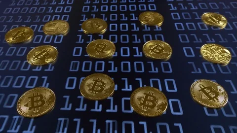 Bitcoins on moving binaries code 库存影片 87396671