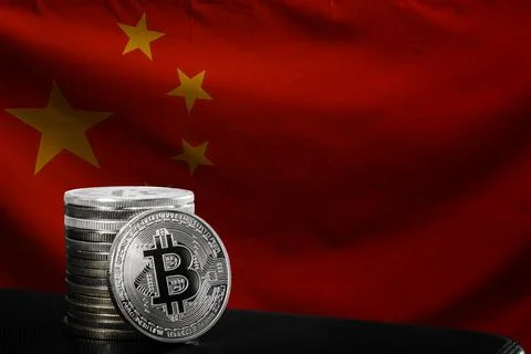 Bitcoins over chinese flag Stock Photos