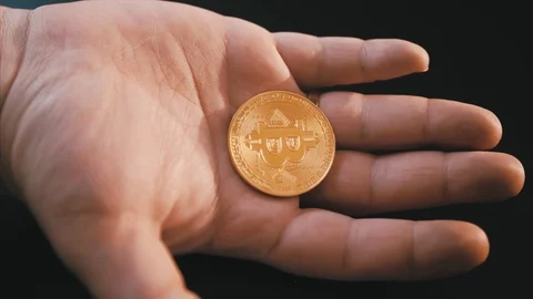 Bitcoins in the palm of your hand Vídeo Stock 87304291