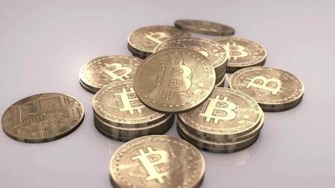 Bitcoins in a Pile Stock Footage 85059765