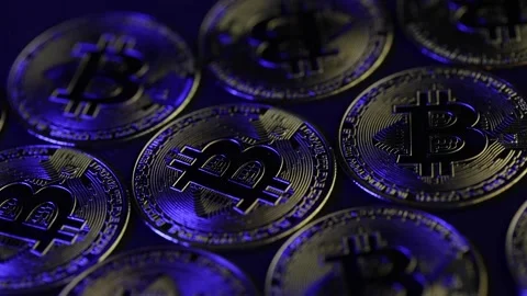 Bitcoins rotating in circle. 4K Video. Macro concept Stock-Footage 166442119