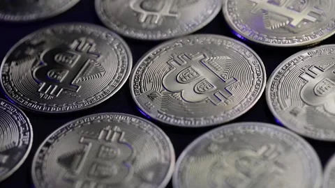 Bitcoins rotating in circle. 4K Video. Macro concept Video stock 166442393