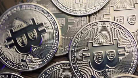 Bitcoins rotating in circle. 4K Video. Macro concept Stock-Footage 166442675