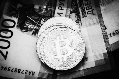 BItcoins on russian rubles Stock Photos
